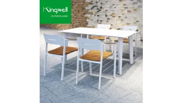 Patio Aluminum Teak Wood Dining Table and Chairs Modern Outdoor Furniture1