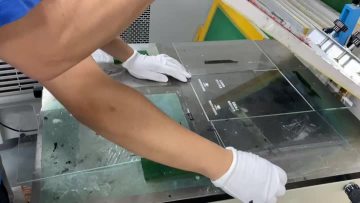 The screen printing of water based ink on glass