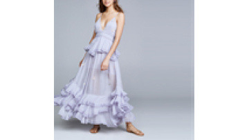 French Style Lilac Womens Bead Sequin Chiffon Sexy Maxi Long Tiered Dress1