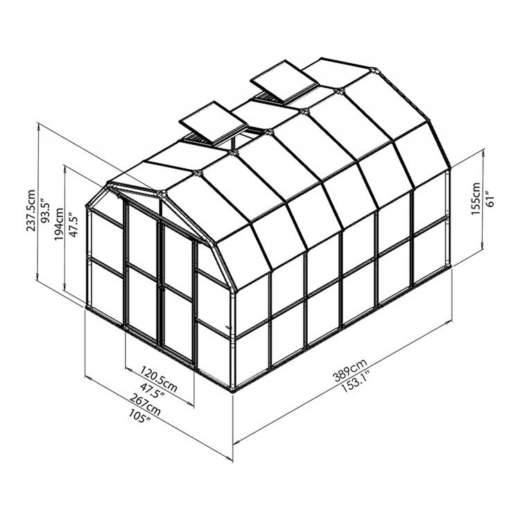 Skyplant High Cost Performance Aluminium 6mm Polycarbonate Garden Prefabricated Greenhouses Series