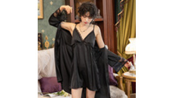 Summer Women's Pajamas Set Satin Lace Sleepwear Homewear Nightdress and Robe Suit 20251