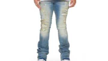Custom Flare vintage Washed Men Ripped Stacked Jeans Men's Jeans Distressed Destroyed Holes Good Quality Men Jeans1