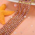 Light pink 10Yards DIY Rhinestone Chain Dense gold bottom sewing Rhinestones for clothing Art Decoration