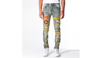 Custom High Quality Men's Fashion Skinny Fit Distressed Printed Stretched Denim Jeans1