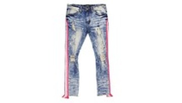 High Quality Smart Casual Men's Ripped Distressed Denim Torn Jeans Paint-splashing Style With Side Stripe1