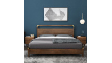 Minimalist new Chinese style solid wood walnut bed 1.8m double bed modern bedroom furniture bed1