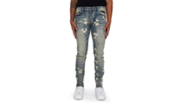 Denim Garment Factory Blue Vintage Wash Ankle Zip Slim Fit Jeans Men Painted Splatter Jeans1