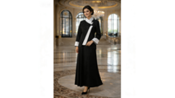 Women's Elegant Black Dubai Abaya Modest Style Embroidered Top Two Piece Set Coat & Inner Islamic Clothing Anti-Static Polyester1