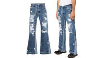 Fashion Custom Distressed Denim Jeans Men Patchwork Paint Splatter Ripped Flared Jeans Trousers1