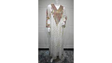 V-Neck Mesh Embroidered Abaya Dress