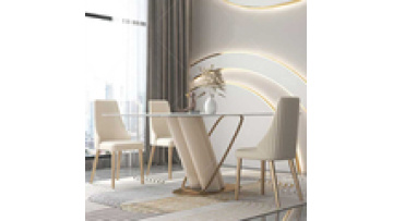 Luxury glamorous style restaurant cafe gold finish stainless steel tulip base marble dining table set 8 seater prince chair1