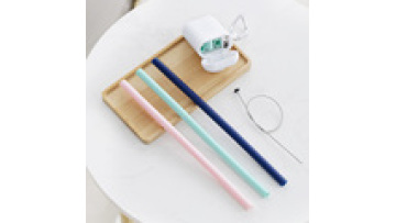 A Wholesale Pink Portable Folding Collapsible Straw With Case, Silicone Straws Cleaner For Kids1