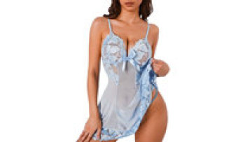 OEM Women Satin See Through V Neck Nightgown Sexy Sleepwear Womens Nightgowns1