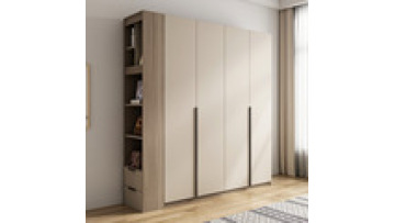 Modern and simple four-door solid wood wardrobe with top cabinet bedroom wardrobe closet size combination1