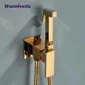 Golden Bidet Shower Faucet Solid Brass Bidet Faucet Muslim Ducha Higienica Hot Cold Water Square Shape Mixer Tap Toilet Faucets