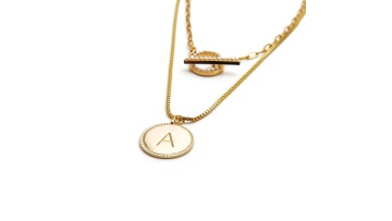 Engraved A shape multi layer jewelry initial custom woman gold letter charm necklace1