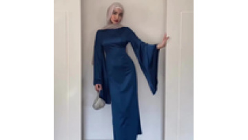 2026 New Fashion Islamic Modest Clothing Abaya Women Muslim Eid Dress Modest Satin Flare Sleeve Maxi Dresses1