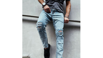 2022 men denim skinny stacked baggy jeans for men  pants biker ripped skinny plus size men's jeans1