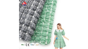 New Design 4 Way Stretch Cream Style Green Seersucker Fabric Patchwork Color Jacquard Fabric for Dress1