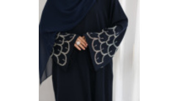 Ramadan Muslim Women Open Abaya with Hidden Button Middle Eastern Solid Color Hand-beaded Cardigan1