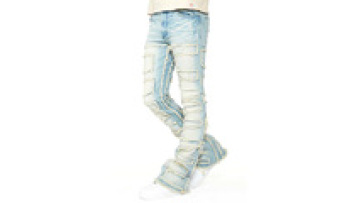 Custom Men Streetwear Vintage Distressed Stretch Denim Pants Fashion Ripped Stacked Jeans1