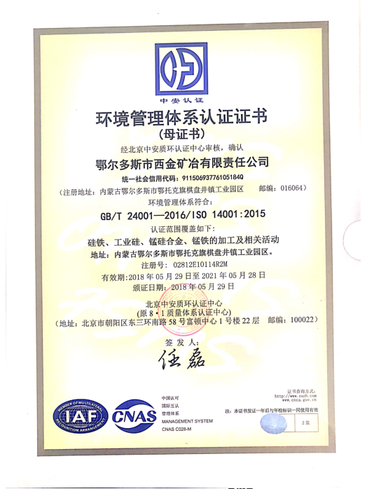 Environmental Management System Certificate