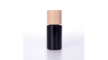 Black Glass Serum Bottle With Bamboo LId