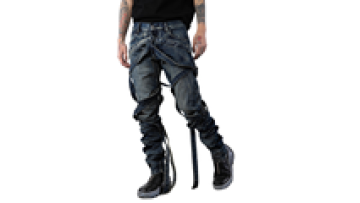 Mens Thick Thread Straight Dark Denim Cargo Jeans Zipper and Fashion Pants OEM1