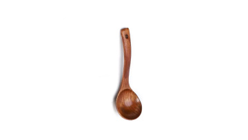 Wooden long-handled large soup spoon can be used for soup and porridge in the home kitchen.