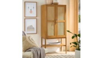 Popular nordic style modern designs natural  sideboard display storage rattan kitchen living room wood cabinet1