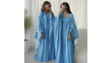 Middle Eastern Arabia Dubai Open Abaya Women's Fashionable Spaghetti Strap Long Dress + Elegant Abaya Cardigan 2-Piece Set Robe1