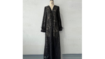 Modest Women Islamic Clothing Black Open Abaya Jacquard Long Dress Abaya Robe1