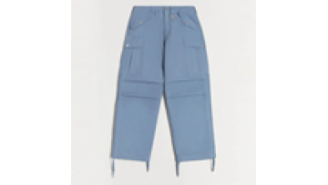 OEM Wholesale Men's Wide Leg Oversized Pockets Brushed Blue Cotton Canvas Cargo Webbing Pants Casual Trousers1