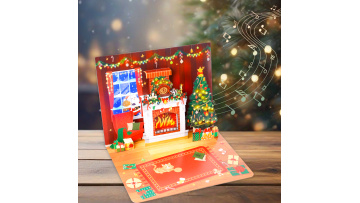 3D Christmas Fireplace Card with Candles & Holiday Music