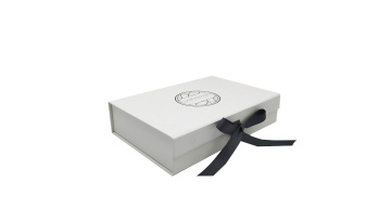 white foldable magnetic box with ribbon