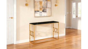 TL-AM58G Elegant Gold-Accented Console Table with Marble Pattern Top for Modern Living Spaces