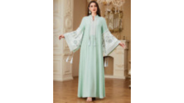 Hot Selling Middle East Muslim Women's Elegant Embroidered Eid Jalabiya Dubai Floral Colorblock Abaya Dress Arabic Tassels Robe1