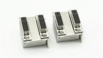 DVI Dualport Connector: DVI-24+5 Female Receptacle Right-Angle DIP  Panel-Mount Black Plastic