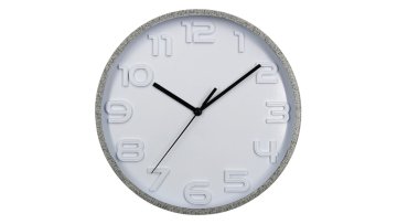 Contemporary 10-Inch Wall Clock: Monochrome Fabric Border, Raised Numerals, Black Hour/Minute/Second Hands