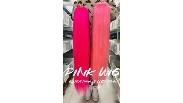 Pink Lace Front Wig Human Hair For Women Long Straight Customized Colored Pink Color Human Hair HD Transparent Lace closure Wigs1