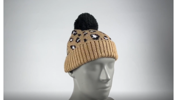 knitted jacquard winter hat with pom