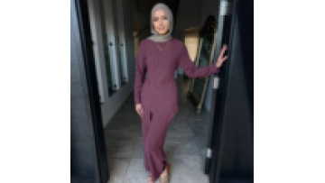 Modest Fashion Casual Wear Outfit 2 Pcs Set Pants Top with Side Belt Cord Set Muslim Women Long Sleeves Dress Suit Abaya1