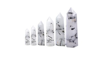 Black Quartz Rutilated Single Pointed Hexagonal Prism Beads Ornament 73SP1492-3