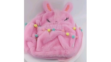 HSI A190153AA Llamour Series Pink Plush Fashionable School Bag Backpack Rucksack with Pom Pom and Ears Decorations1