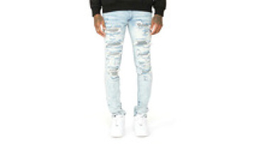 Custom Men Streetwear Vintage Distressed Stretch Denim Pants Fashion Ripped Stacked Jeans1