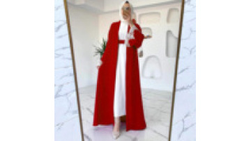 2026 Lace Applique Red Open Abaya + Vest Dress Two-piece Set with Belt New Middle Eastern Muslim Women's Clothing1
