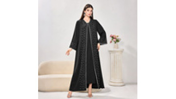 2025 Wholesale Plus Size Islamic Clothing Loose Muslim Maxi Dress Diamond Black Abaya for Women Long Robe1