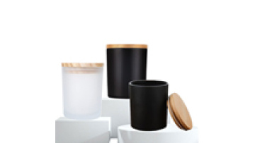Wholesale Custom Frosted Glass Candle Jars with Wooden Metal Lids in Bulk Candle Vessels1