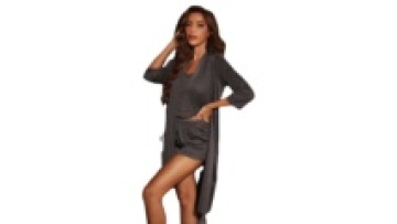 Dark Gray Three-Piece Pajama Set for Women - Summer Sleepwear Camisole and Shorts Set1