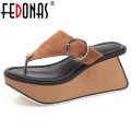 FEDONAS Summer New Concise Rome Women Sandals Solid Kid Suede Women Wedges Party Casual Shoes Woman Platforms Basic Slippers